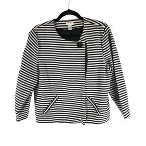 Chicos Striped Snap Button Asymmetric Blazer Jacket Black White L (Chicos 2)
